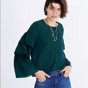 Madewell Silk Tiered Ruffle Sleeve Blouse